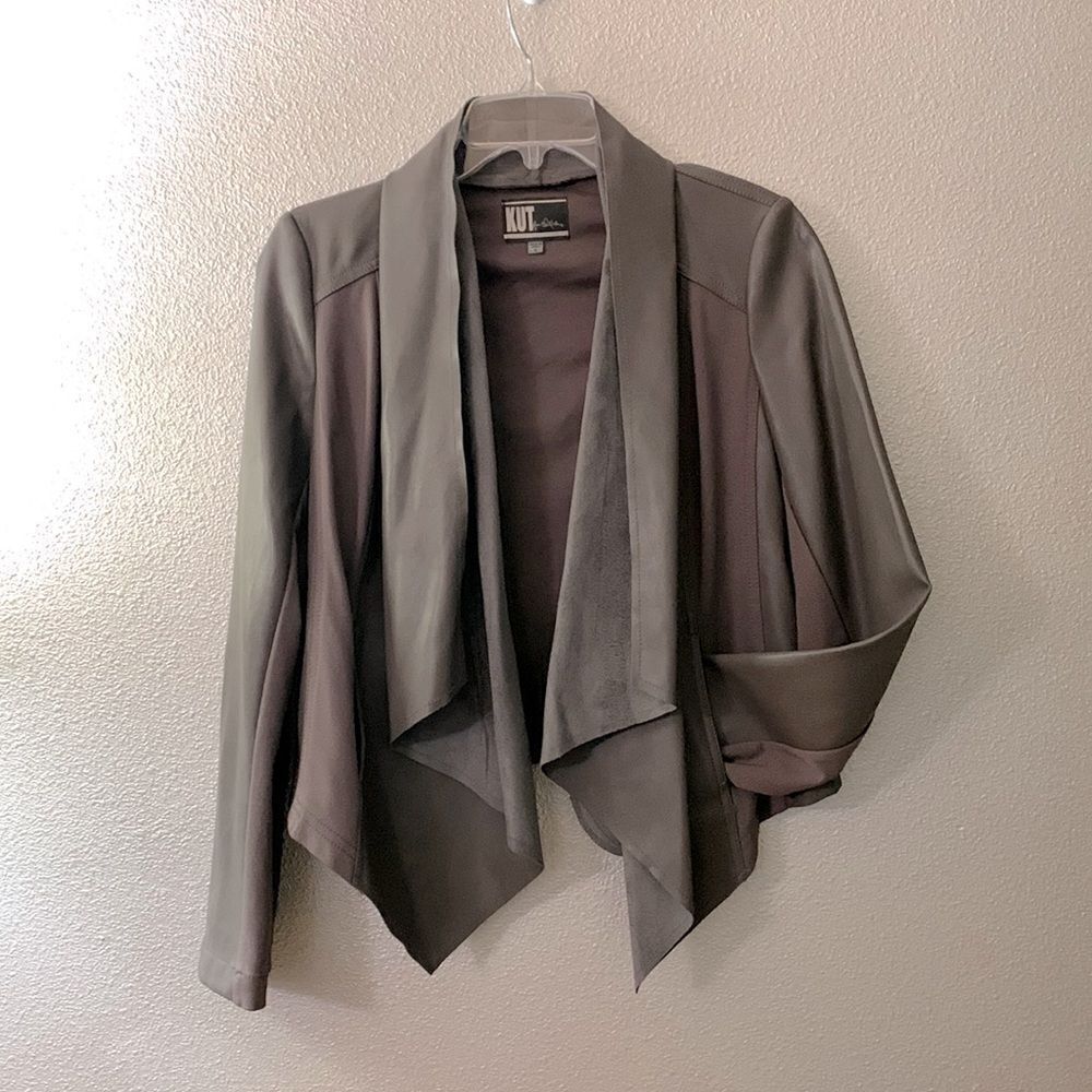 KUT from the Kloth cardigan open waterfall drapey pockets mix media